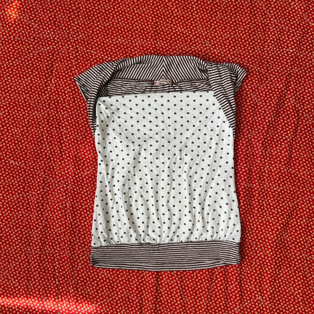 Papaya Vintage 2000s Polka Dot Striped Short Sleeve Top Brown White Small